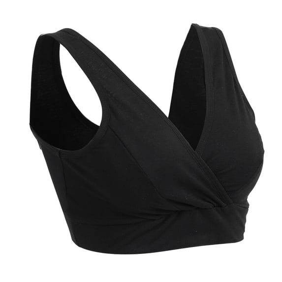 NFTIGB Cotton Pure Color Pregnant Women Wireless Breastfeeding Maternity Nursing Bra Black L