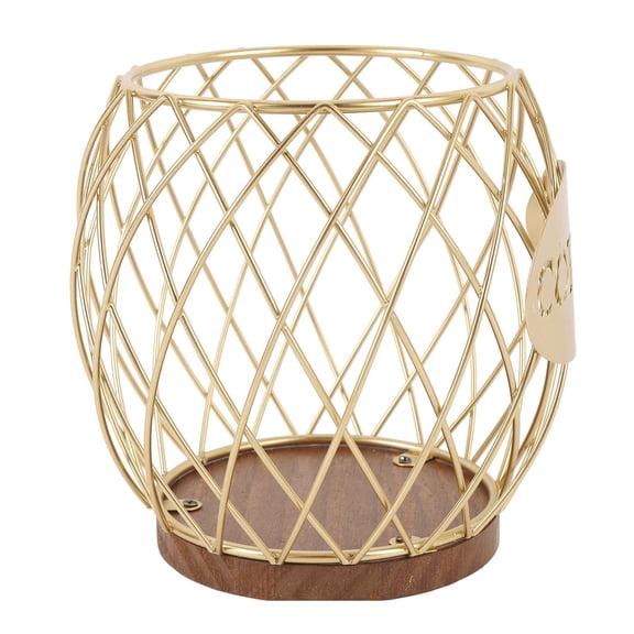 NFTIGB Countertop Coffee Pod Holder Iron Large Capacity Stylish Look Easy Access Wooden Base Storage Basket Organizer For Home Kitchen Bar Gold (7.08 Inches / 18 Cm)