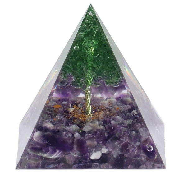 NFTIGB Crystal Chakra Orgone Pyramid Home Handicraft Ornaments for Energy Healing Calmness Living Room Decor, 2.4 Inches, Multi-color Resin and Stone Figurine