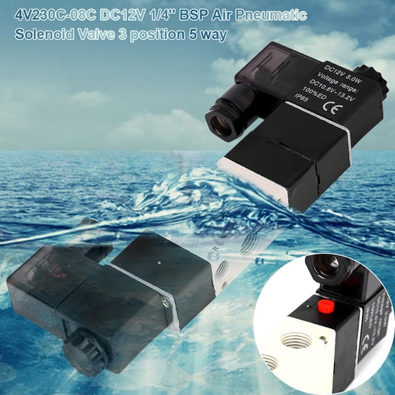 NFTIGB DC 12V BSP 1/4 Normally Closed 3 Position 5 Way Pneumatic Solenoid Valve 0.15-0.8MPa 4V230-08C Air Control Automation Part 10.8-13.2V 3W
