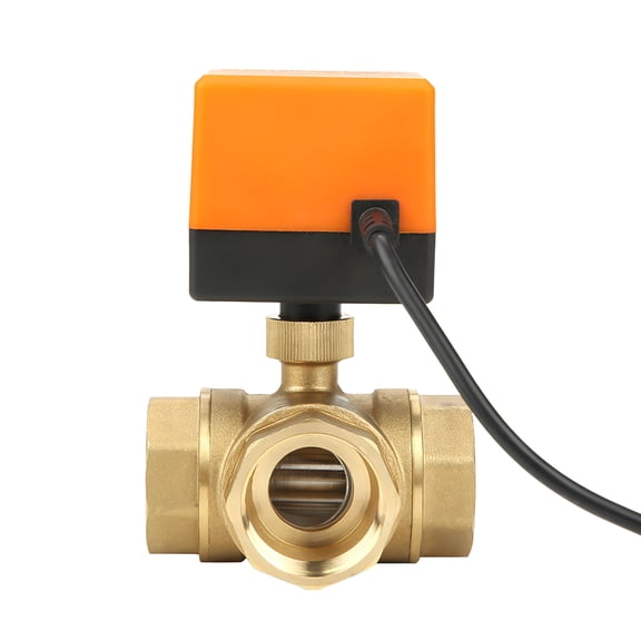 NFTIGB DN32 G1-1/4 Brass 3-Way Motorized Ball Valve for HVAC Air Conditioner System, DC 24V Electrical Replacement Part, Energy Saving & Durable, Cold Hot Water Control (5.9 in / 15 cm)
