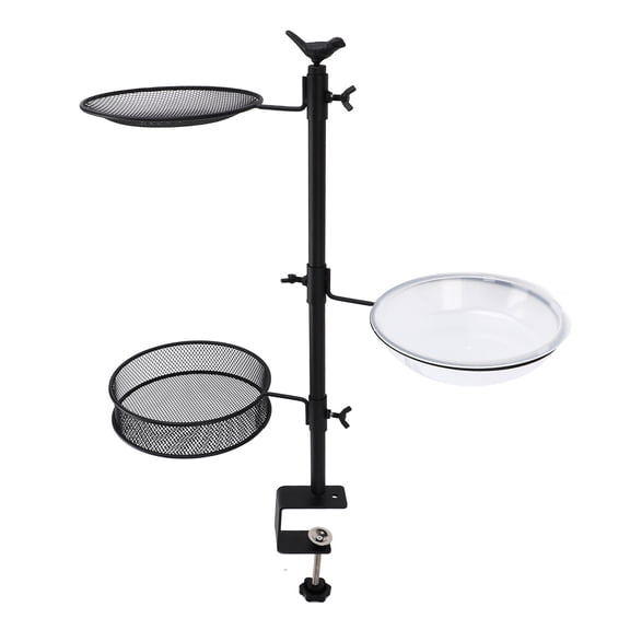 NFTIGB Deck Bird Feeder for Railing Mount, Detachable Outdoor Balcony Three Trays Bath Fence, Carbon Steel Platform Bird Feeding Station, Fits 0.48 to 2.75 inches Railings, Black