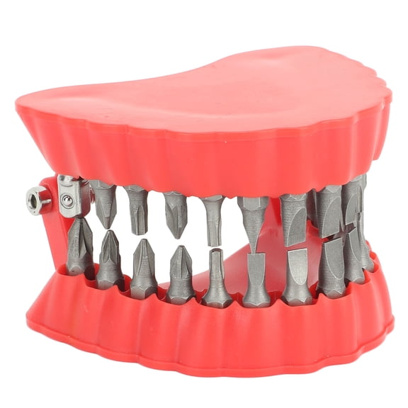 NFTIGB Denture Drill Bit Holder and Screwdriver Organizer, 3D Sculpture Desk Decor, 28 Holes Storage Box, Red With 28 Bits Included for Home Improvement and DIY Projects