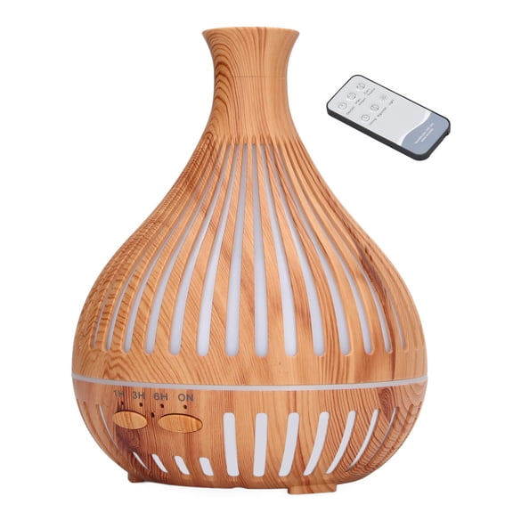 NFTIGB Desk Humidifier 400ml Remote Control Colorful LED Light Ultra Quiet Aromatherapy Diffuser, Wood Grain US Plug (9.06 inches / 23 cm)