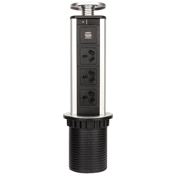 NFTIGB Desktop Pop-Up Electrical Lift Socket, 3 AC Outlets with USB Ports, AU Plug, 220V Motorized Retractable Power Hub for Office and Kitchen Counters, 13.78 inches / 35 cm