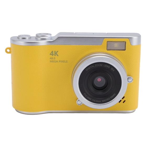 NFTIGB Digital Camera 4K 48MP 18x Zoom Auto Focus 2.4 Inch Screen Built in Fill Light Compact Students Camera for Daily Travel Yellow 5.5 inches / 14 cm