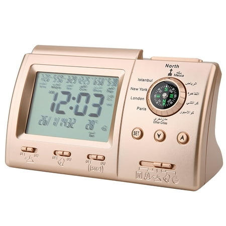 NFTIGB Digital Islamic Clock Alarm Prayer Azan LCD Display Time Reminder, Gold