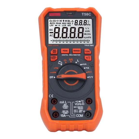 NFTIGB Digital Multimeter TRMS 9999 Counts Backlight Display LED Indicator Voltage Current Frequency Temperature Capacitance Meter with Back Stand