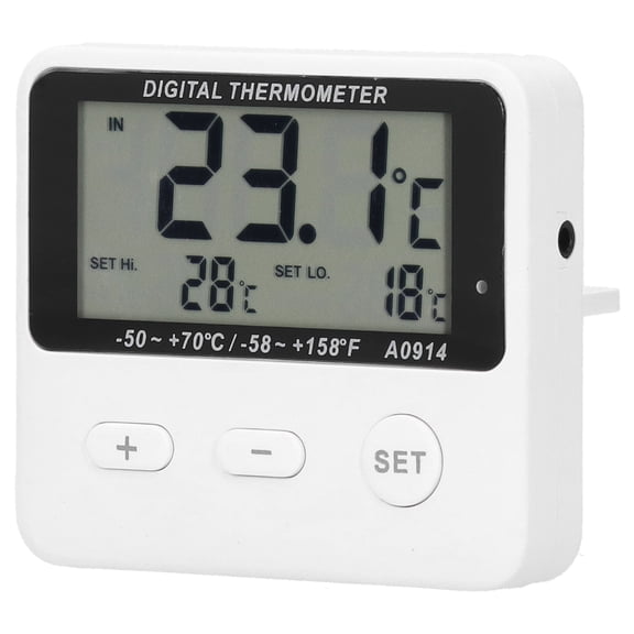 NFTIGB Digital Refrigerator Alarm Thermometer with Wired Sensor Probe, High Low Alert Indoor Outdoor Thermometer for Home Fridge and Freezer (2.6 x 2.3 x 0.6 inches / 6.6 x 5.8 x 1.4 cm)