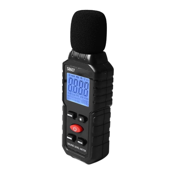 NFTIGB Digital Sound Level Meter S8607 Portable SPL Decibel Audio Noise Measurement Device with LCD Backlit Display 30-130dB Range for Home Factory Office Indoor Outdoor Use