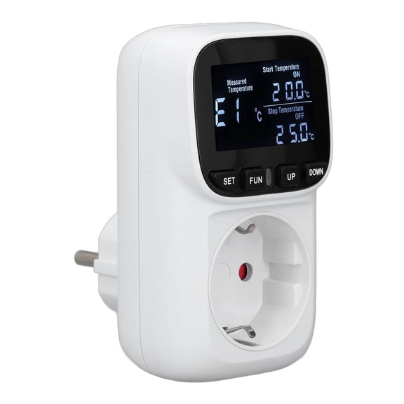 NFTIGB Digital Thermostat Outlet Backlit Display Plug in Temperature Controller Heating Cooling Control Socket EU 230V 16A with Temperature Probe for Aquarium Pet Heating (5.12 inches / 13 cm)