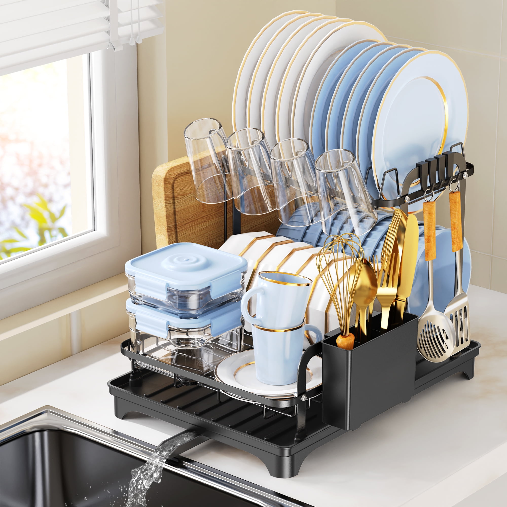 PHANCIR Dish Drying Rack for Kitchen Counter with Drainboard