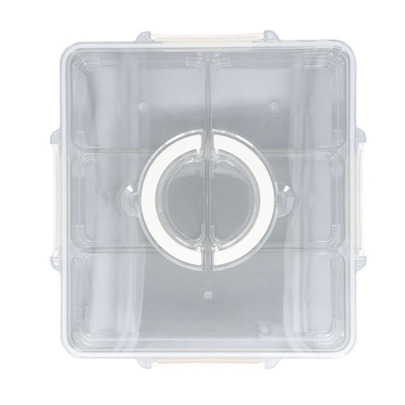 NFTIGB Divided Serving Tray with Handle Clear Lid 5 Grids Sealed Square Snackle Box Charcuterie Container for Candy Spice, Transparent (13.4 in / 34 cm)