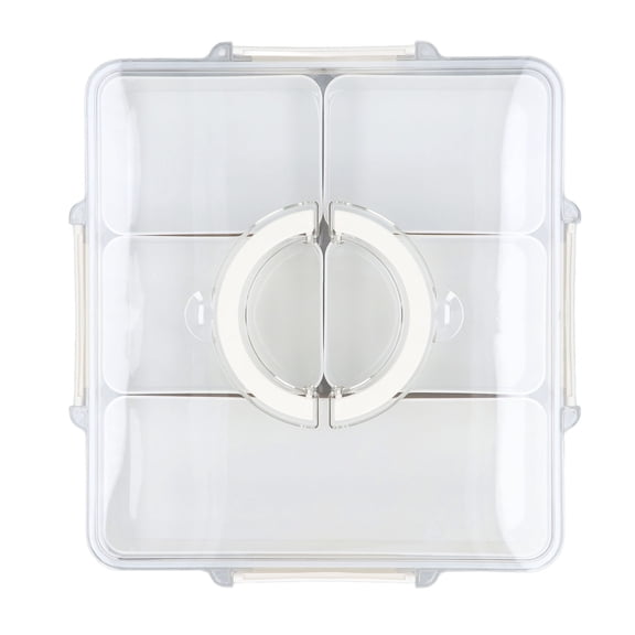 NFTIGB Divided Serving Tray with Handle Clear Lid 5 Grids Sealed Square Snackle Box Charcuterie Organizer for Candy Spice, White (13.4 in / 34 cm)