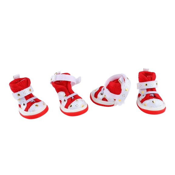 NFTIGB Dog Sports Shoes Breathable Anti-Slip Pet Hiking Booties Set for Small Dogs Puppy Paw Protector Active Wear, 4Pcs Red Size 3 (Approx 2.36 inches / 6 cm)