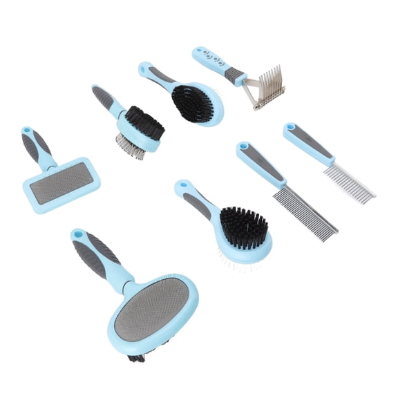 NFTIGB Dog and Cat Brush Comb Set 8 in 1 Multifunction Deshedding Open Knots Hair Grooming Kit for Long Haired Pets (14.17 inches / 36 cm)