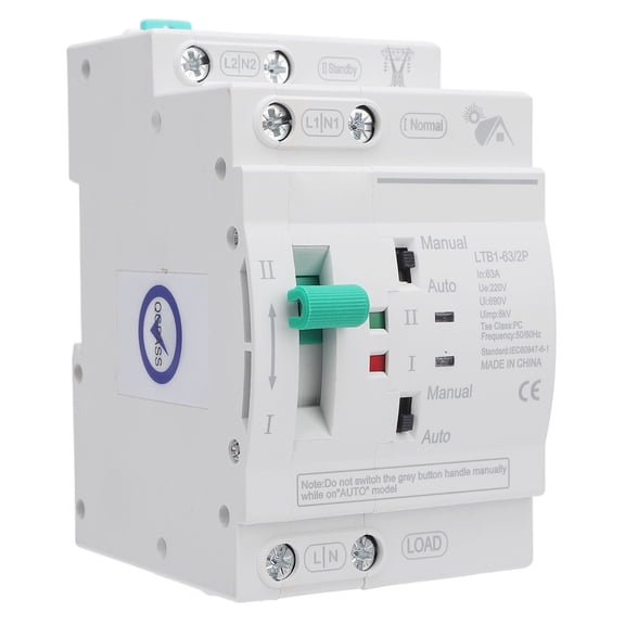 NFTIGB Double Power Automatic Transfer Switch 63A 2P AC 220V, 35mm DIN Rail Mount Selector Switch, Photovoltaic to Mains Rapid Controller (4.72 inches / 12 cm)