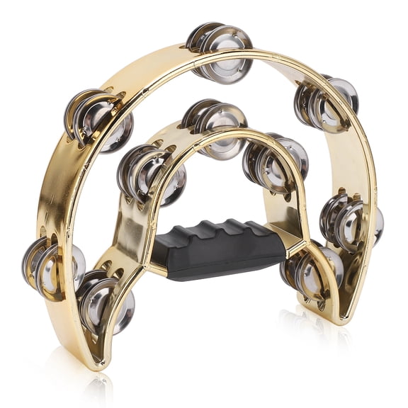 NFTIGB Double Row Hand Tambourine Metal Plating Bells Percussion Musical Instrument Yellow 9.84 inches / 25 cm