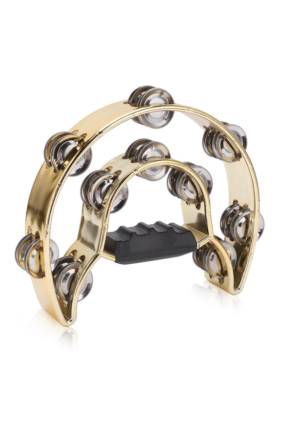 Double Row Hand Tambourine Metal Plating Bells Percussion Musical Instrument Yellow 9.84 inches / 25 cm
