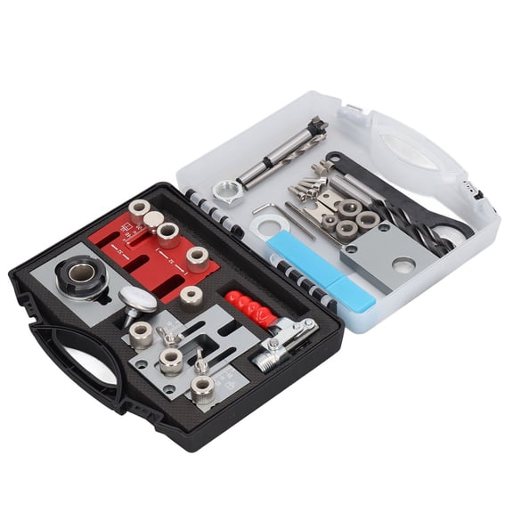 NFTIGB Dowel Jig Drill Hole Guide Locator Kit Aluminium Alloy Drilling Tool Set For Woodworking Carpentry Including Drill Bits Wrenches Storage Box 29 Pieces