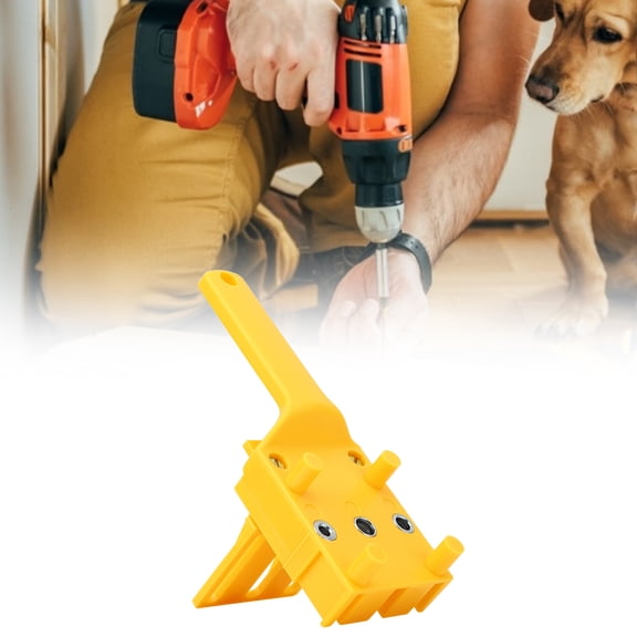 NFTIGB Drilling Locator Straight Hole Positioner Handheld Woodworking Perforation DIY Tools, Adjustable Baffle 0 to 50 mm Range, High Precision Drill Guide For Carpentry Projects, Yellow Finish
