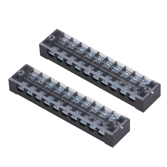 NFTIGB Dual Row Terminal Strip 600V 25A Screw Clamp Wire Barrier Block with Clear Cover 2 Pcs 10 Position for Electrical Distribution Systems (5.91 inches / 15 cm)