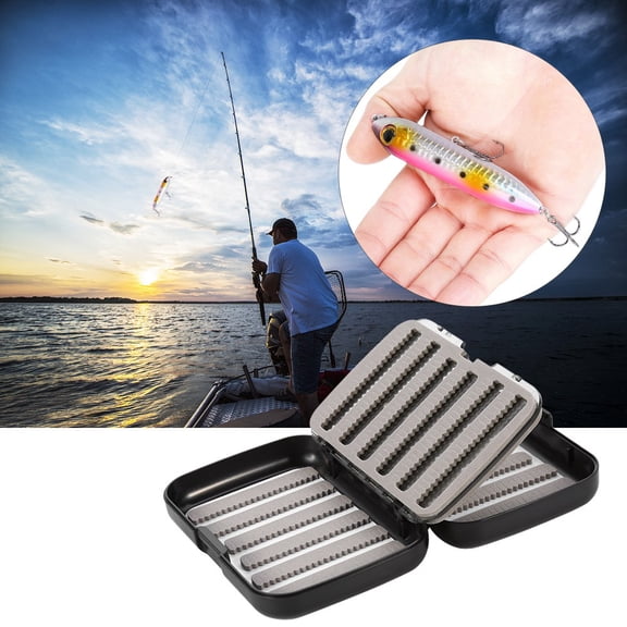 NFTIGB Durable Thickened Waterproof Fly Fishing Bait Lure Hook Tackle Box Storage Case Double Layers Small Portable Leakproof Outdoor Tackle Holder Organizer with Sponge Padding Black 4.9 x 3.5 Inch