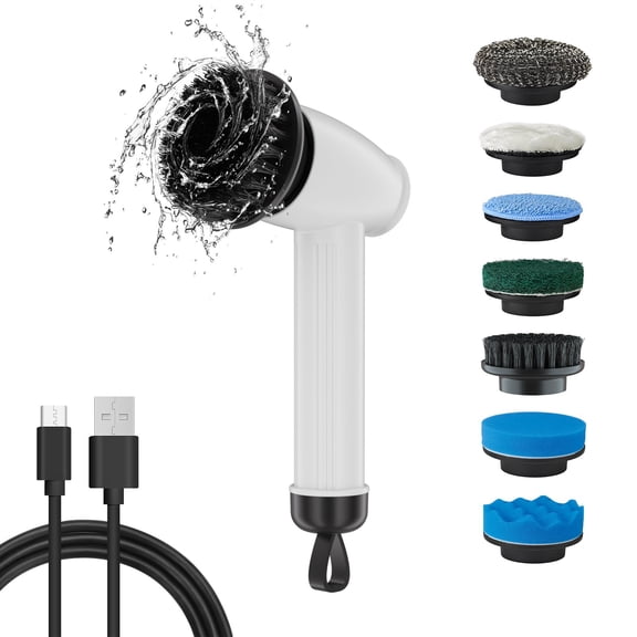 NFTIGB Electric Spin Scrubber, Cordless Waterproof Handheld Cleaning Brush with Replaceable Heads for Bathroom Kitchen Car Tile Floor Multi-Surface Cleaning Tool, White (10.63 inches / 27 cm)