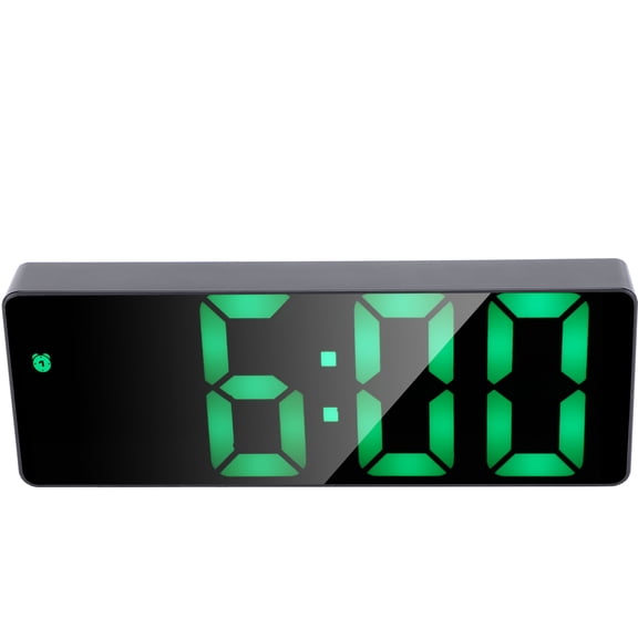 NFTIGB Electronic Clock LED Display Digital Mirror Alarm Clock with USB Port & Battery Backup, Rectangle, Black/Green (6.3 inches / 16 cm)