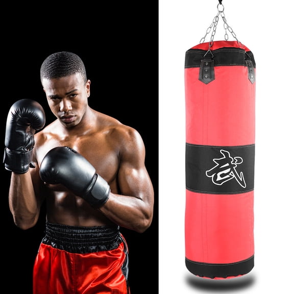 NFTIGB Empty Punching Bag Heavy Training Boxing Kick Sandbag with Chain & Carabiner, Red, 39.4 inches / 100 cm
