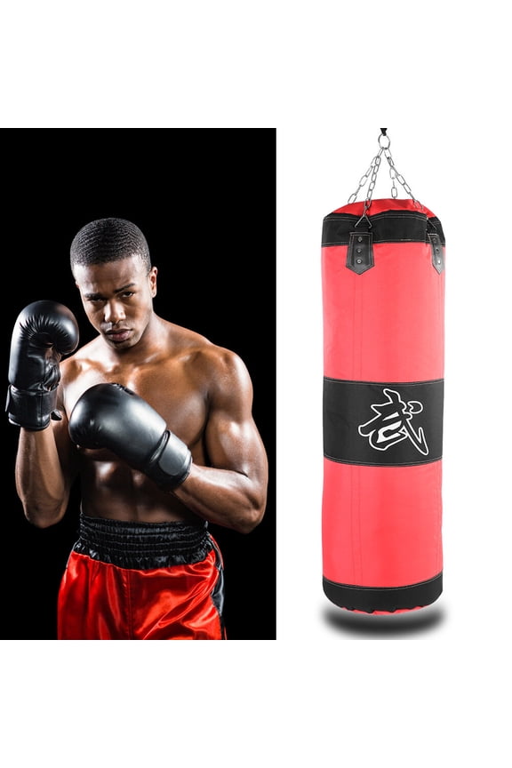 Empty Punching Bag Heavy Training Boxing Kick Sandbag with Chain & Carabiner, Red, 39.4 inches / 100 cm