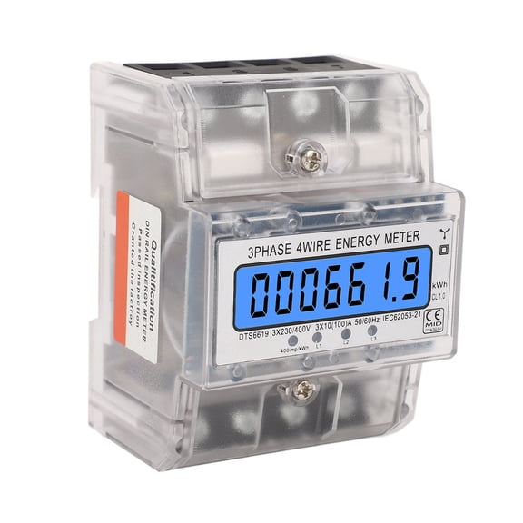 NFTIGB Energy Meter 3 Phase 4 Wire Backlit LCD Display DIN Rail Installation Electricity Meter 10-100A 230 400VAC 50-60Hz Digital Power Wattmeter for Home and Industrial Use 4.33 inches / 11 cm