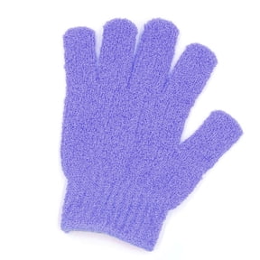NFTIGB Exfoliating Glove Polyester 5-Finger Design Body Scrub Wash Mitt for Deep Cleaning, Purple, 7.5 inches / 19 cm