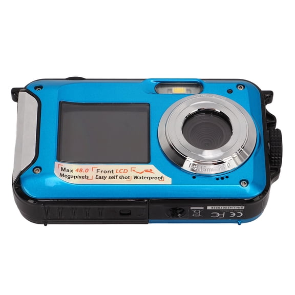 NFTIGB Full HD 2.7K 48MP 10ft Water Resistant Underwater Digital Camera 16X Digital Zoom Front Rear Double Screens Blue (5.91 inches / 15 cm)