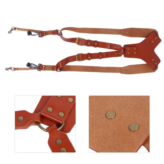 NFTIGB Genuine Leather Double Shoulder Camera Strap, Adjustable Outdoor Harness Cross-Body Belt for DSLR/SLR Cameras (15.7-31.5 inches / 40-80 cm), Brown