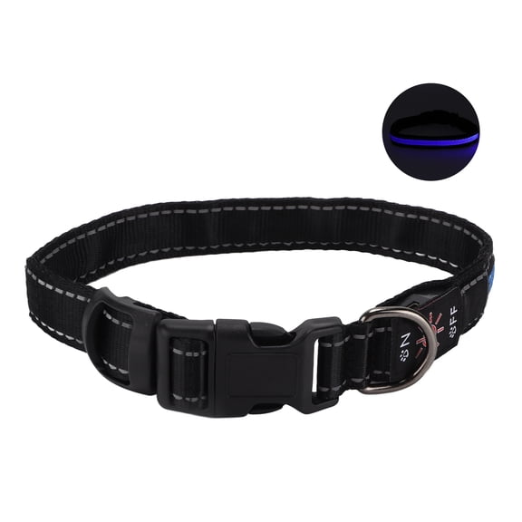 NFTIGB Glowing Dog Luminous Collar With Reflective Strips Anti Entanglement LED Safety Collar for Cats Dogs Breathable Mesh Adjustable Washable Gear Blue Size S (5.5 inches / 14 cm)