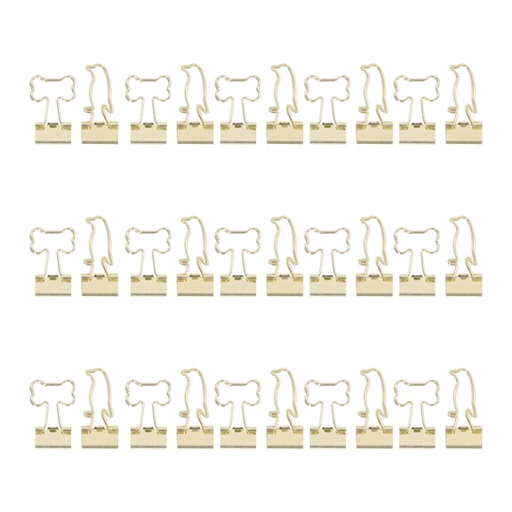 NFTIGB Gold Mini Binder Clips Set, 30 Count Multipurpose Cute Bone and Penguin Paper Clamps with Storage Box, 1.5 inches / 3.7 cm Mini Metal Strong Clamping Force Document File Paper Binder Clips