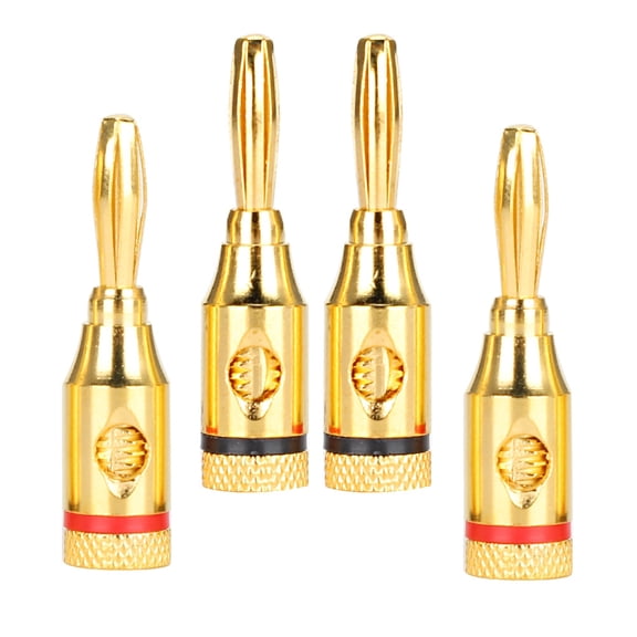 NFTIGB Gold Plated Pure Copper Audio Speaker Cable Connector Banana Head Plug Set, Compatible with Up to 4mm Wire, Color-Coded Polarity, 4 Pack (1.57 inches / 4 cm)