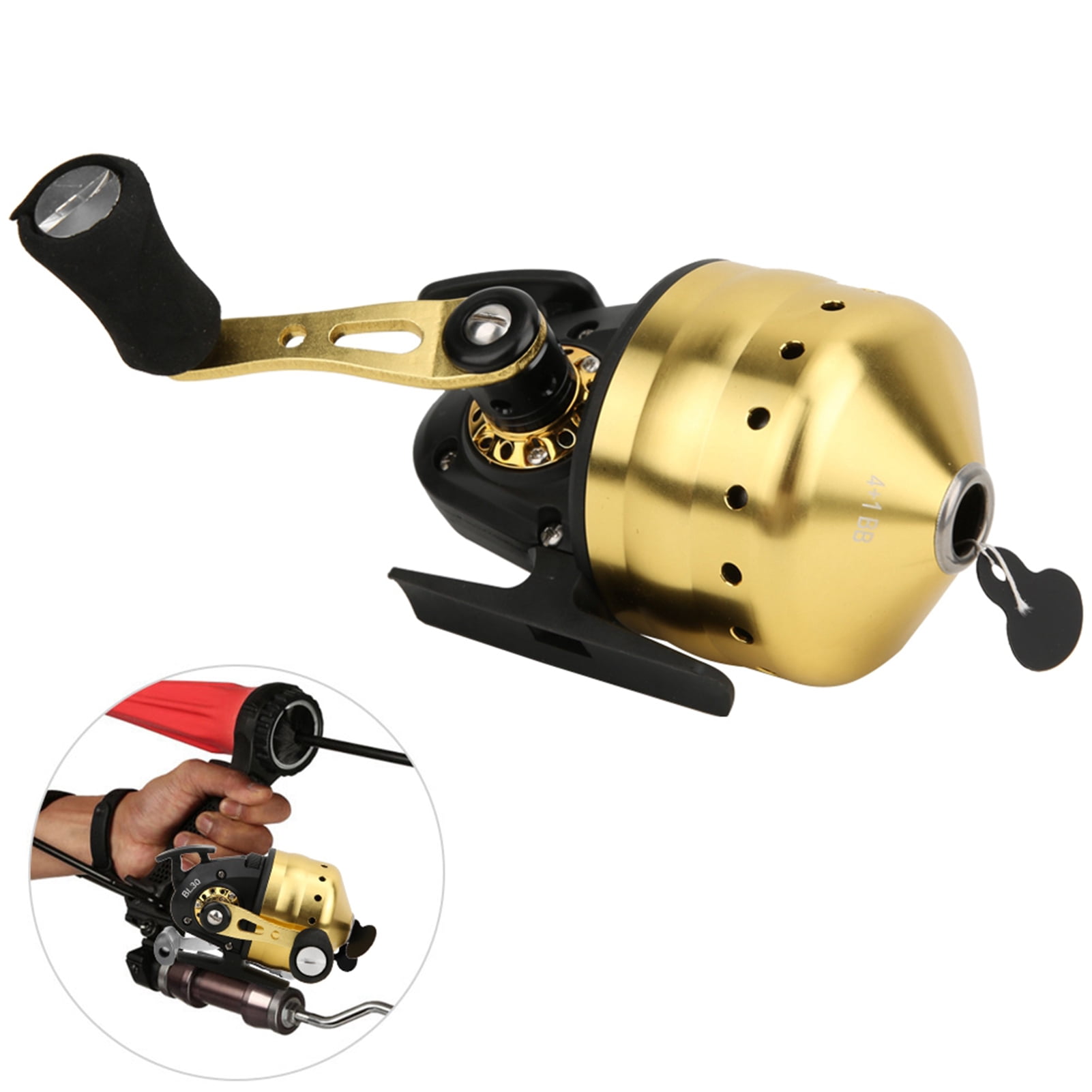 NFTIGB Golden Spincast Reel for Outdoor Bow Fishing, Closed Face Inside Lines Fish Hunting Shooting Accessory (5.12 in / 13.00 cm)