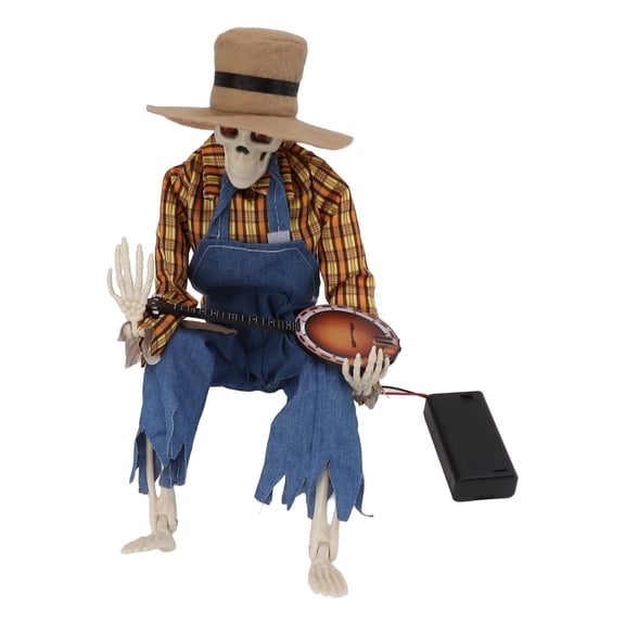 NFTIGB Halloween Cowboy Skull Statue Luminous Eyeball Simulation Skeleton Guitar Player Ornament Figurine For Desktop Decoration Holiday Party Yellow Grid (9.06 inches / 23 cm) - Elevate Your Space