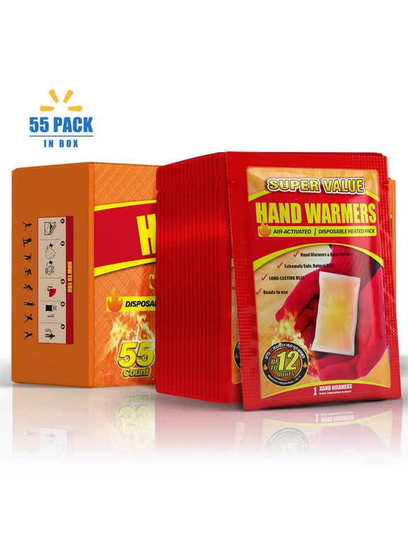 Hand Warmers Disposable 55 Pack, Long Lasting Safe Air Activated, up to 12 Hours of Heating
