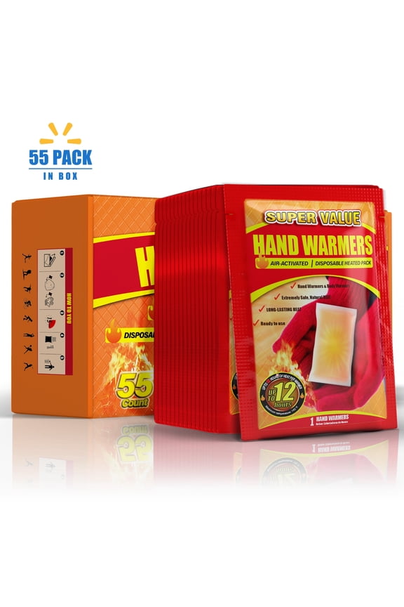 Hand Warmers Disposable 55 Pack, Long Lasting Safe Air Activated, up to 12 Hours of Heating