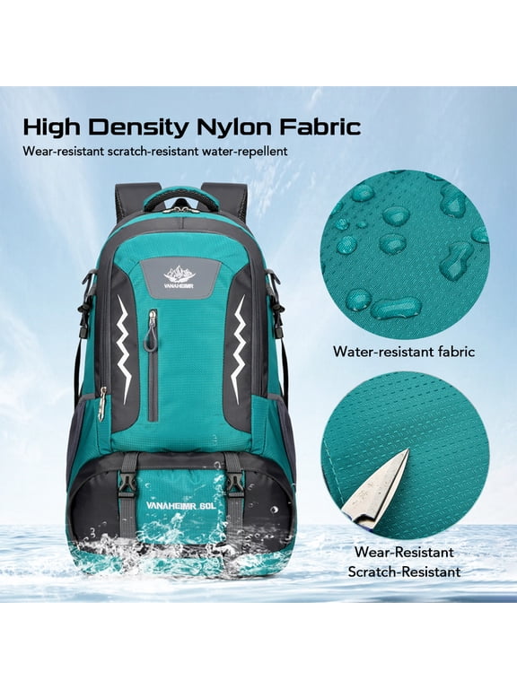 Hiking Backpack 60L Water-resistant Camping Daypack for Men Women Outdoor Travel Mountaineering, Green (14.56 inches / 37 cm)