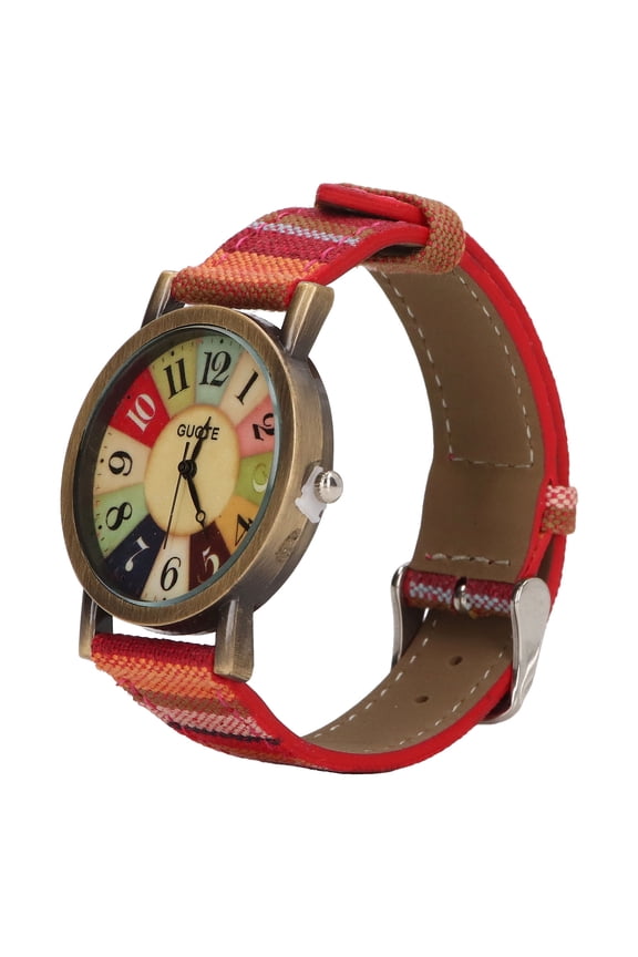 Hippie Watch Multicolour Bohemian Style Brass PU Leather Button Battery Women Watch for Birthday Party Gifting Red