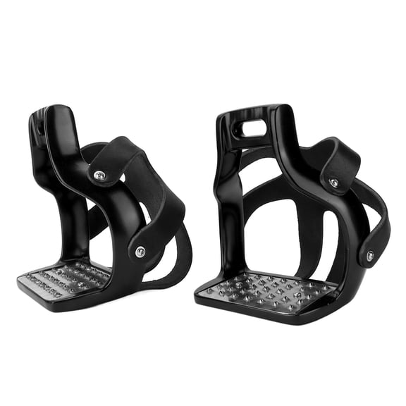 NFTIGB Horse Riding Stirrups Anti Slip Aluminum Saddle Foot Treads with Cowhide Protective Safety Cover Black