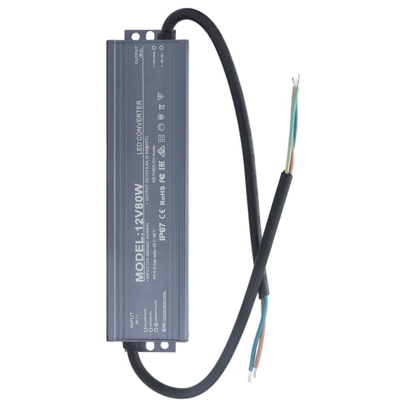 NFTIGB IP67 Waterproof Power Supply LED Driver Transformer Light Voltage Converter AC170-265V Input 12V 6.6A 80W. Perfect for outdoor use, measuring 7.87 inches / 20 cm in length.[cite: 1]