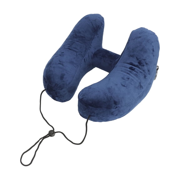 NFTIGB Inflatable Travel Neck Pillow with Hood Ergonomic Support Portable Space-Saving Design Skin-Friendly Breathable Material for Sleeping Flying Office Navy Blue