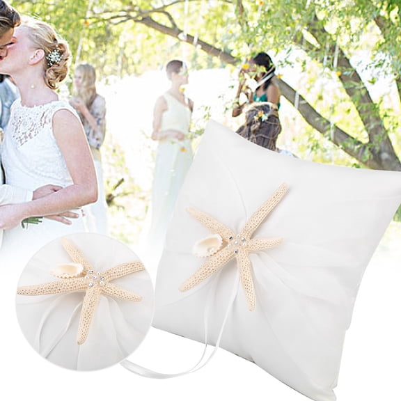 NFTIGB Ivory Ring Bearer Pillow Holder with Starfish Detail, Romantic Wedding Ring Cushion Decor (7.87 inches / 20 cm)