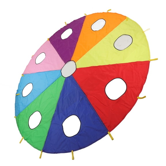 NFTIGB Kids Umbrella Parachute Toy Play Set with 9 Holes & 4 Inflatable Sticks, 120 Inches / 305 cm Round Rainbow Parachute Mole Pounding Game for Kindergarten Outdoor Group Activities