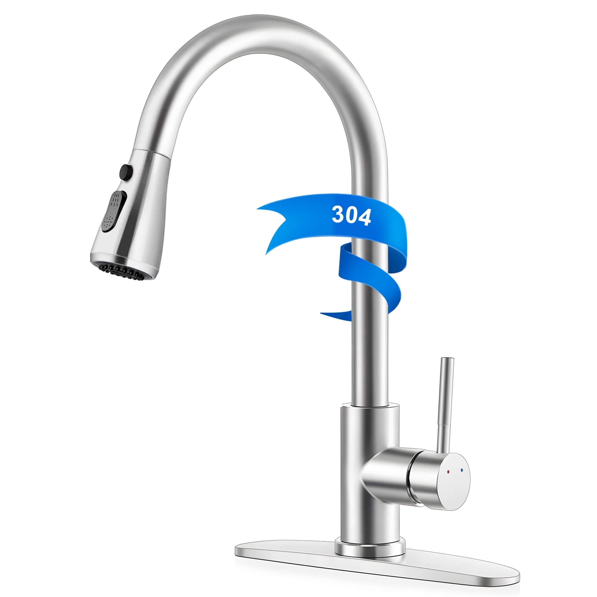 Walmart sales :  Madala Modern Single Handle Kitchen Faucet, Pull Down Sprayer, Stainless Steel Sink Faucet with Deck Plate